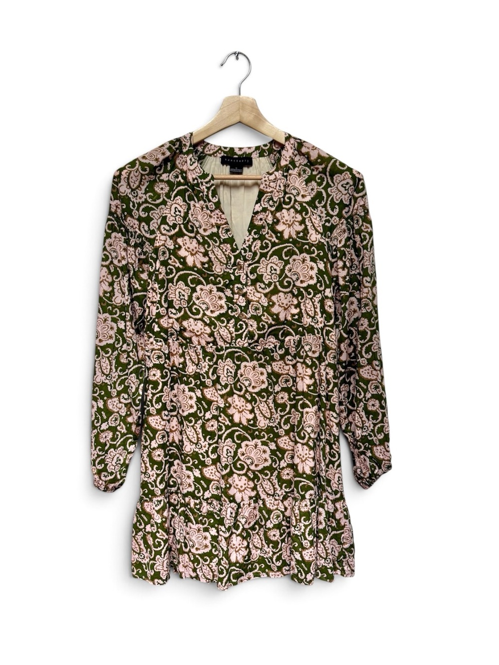 Sanctuary Olive & Blush Floral Tunic Dress S